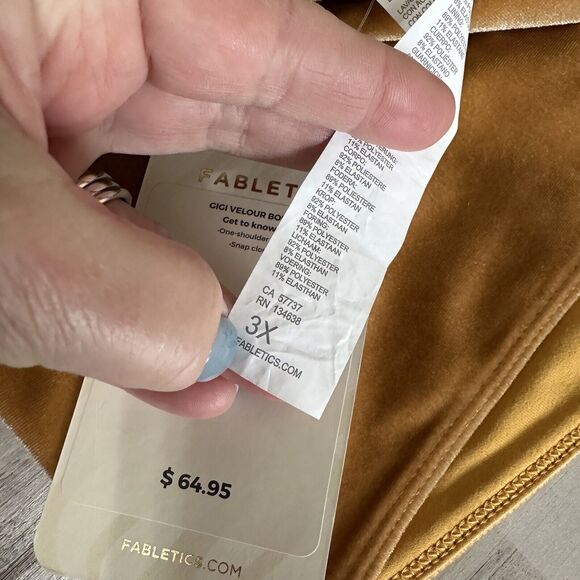 Fabletics Gigi Bodysuit 3XL 20/22 Velour Gold Plus One Shoulder Snaps Top NEW - Picture 5 of 5